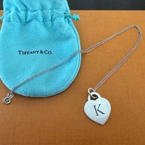 Authentic Tiffany & Co. Letter K Heart Pendant & Chain